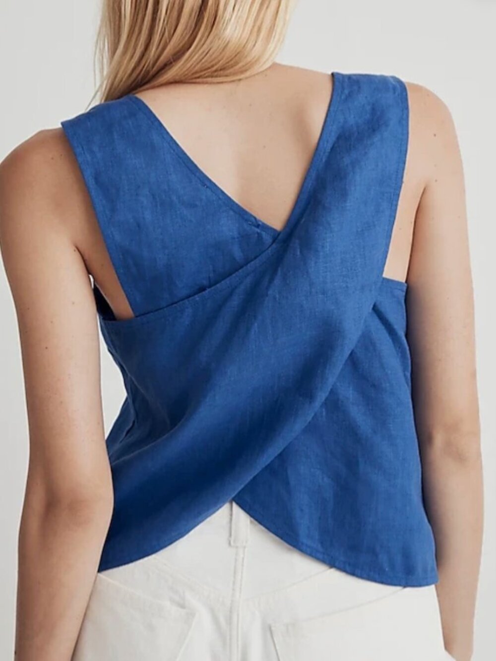 Madewell 100% Linen Cross-Back Sleeveless Top - bluestone (Size 2)